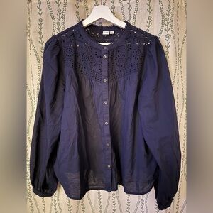 GAP Dark Blue Women's Blouse with Eyelet Detail